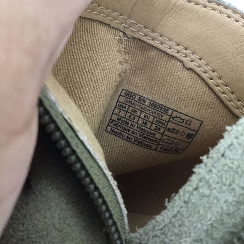 UGG Kelsea Antilope Suede Buckled Ankle Boots Taupe Green Sz 7 - Picture 6 of 7